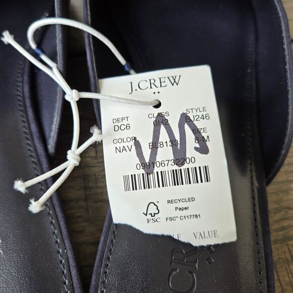 J. Crew Factory Navy Bow Microsuede Flat Pointed Toe Mules Size 8M NWT - Picture 3 of 9
